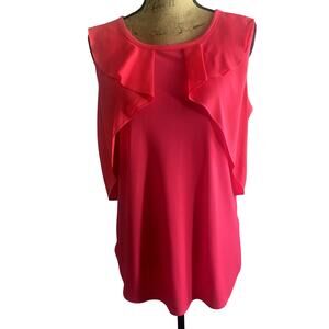 Worthington Ruffle Front Blouse Hot Pink Sleeveless Gold Zip Back L